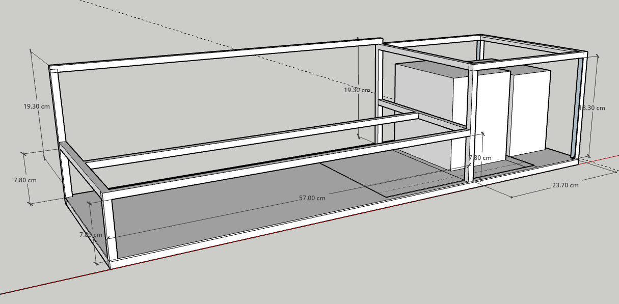 CAD-Modell des ersten Holzrahmens für die acht GPUs
